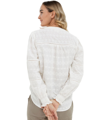 Women's Natural Poppy Embroidered Blouse in Ivory