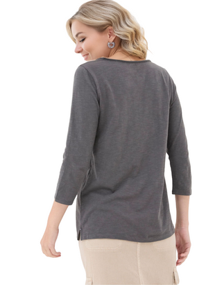 Women's 3/4 Sleeve Cotton Porter T-Shirt in Grey