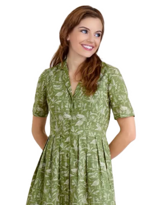 Women's Cotton Charlotte Dress in Marshland Birds Dark C