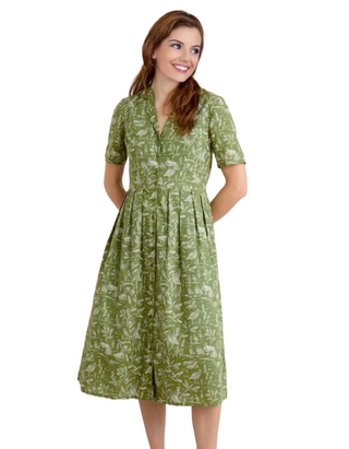 Women's Cotton Charlotte Dress in Marshland Birds Dark C