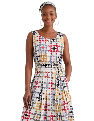 Women's Belle Fit-and-flare Midi Dress in Quilt Star Chalk