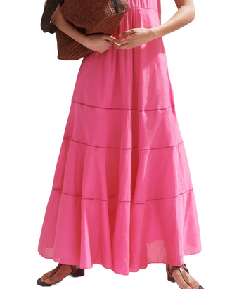 Women's Cotton Voile Halterneck Full-Length Dress in Pink