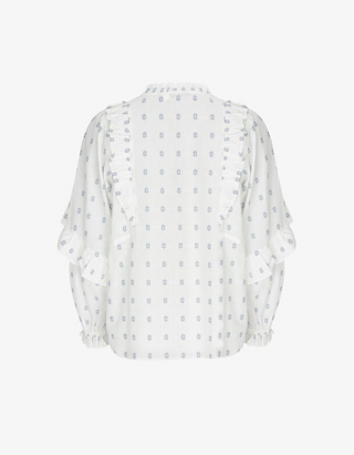 Women's Pintuck Jacquard White Blouse in White Ivory (IMPERFECT)