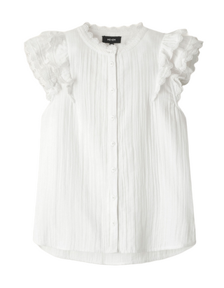 Women's Cheesecloth Ruffle Sleeveless Blouse in White