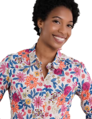 Women's Larissa Organic Cotton Shirt in Pattern Flower Chalk (IMPERFECT)