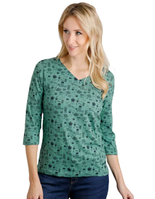 Women's Nanaimo Eco 3/4 Sleeve Cotton Top in Jade Green (IMPERFECT)