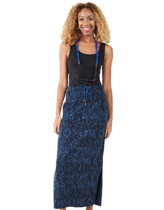 Women's Jorja Jersey Cotton Maxi Skirt in Ikat Blue