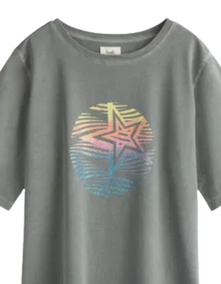 Women's Short Sleeve Rainbow Star Oversized T-Shirt in Grey (IMPERFECT)