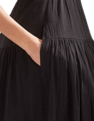 Women's Cheesecloth Shirred One Shoulder Maxi Dress in Black (IMPERFECT)