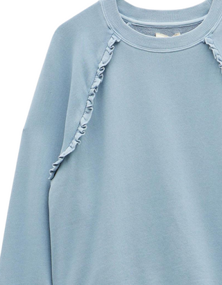 Women's Amayah Ruffle Detail Sweatshirt in Dusty Blue (IMPERFECT)