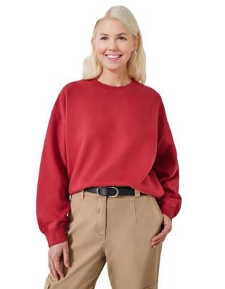 Women's Long Sleeve Rozanne Boxy Sweatshirt in Faded Crimson