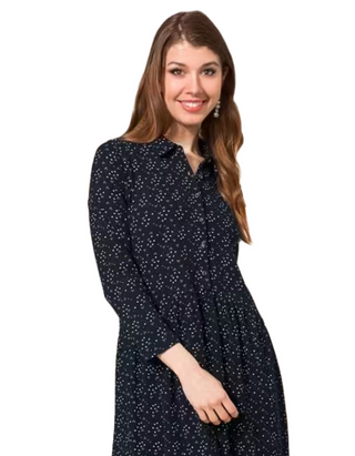 Women's Everly Rib Jersey Organic Cotton Shirt Dress in Black Multi