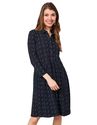 Women's Everly Rib Jersey Organic Cotton Shirt Dress in Black Multi