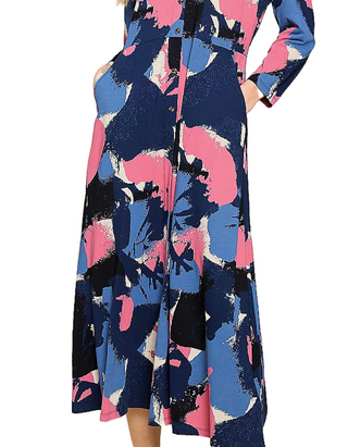 Women's Ada Printed 3/4 Sleeve Shirt Dress in Navy Multi