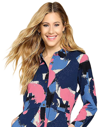 Women's Ada Printed 3/4 Sleeve Shirt Dress in Navy Multi