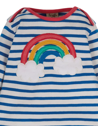 Frugi Girl's Bobby Applique Top in Blue Rainbow Mix