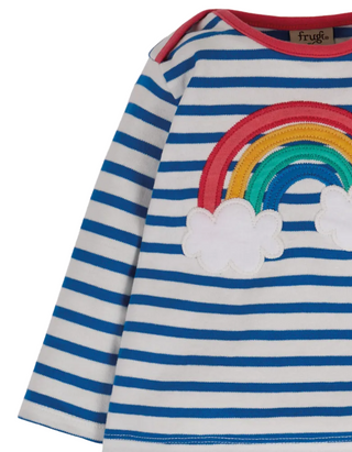 Frugi Girl's Bobby Applique Top in Blue Rainbow Mix