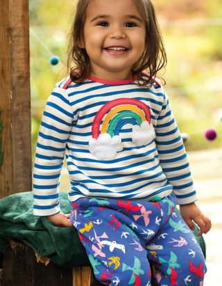 Frugi Girl's Bobby Applique Top in Blue Rainbow Mix