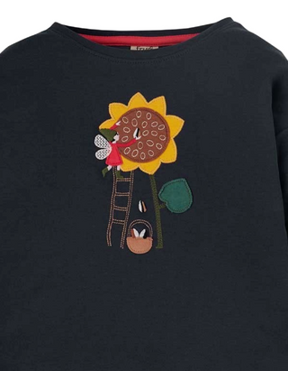 Frugi Girl's Sunflower Bethany Applique Top in Navy