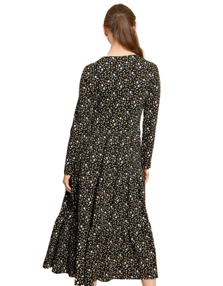 Women's Long Sleeve Poppy Jersey Midi Dress in Black Multi