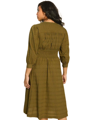 Women's Celeste Jersey Round Neck Dress in Khaki Green