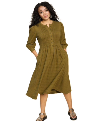 Women's Celeste Jersey Round Neck Dress in Khaki Green