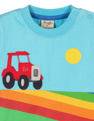 Frugi Boy's Short Sleeve Applique Tractor T-Shirt in Blue