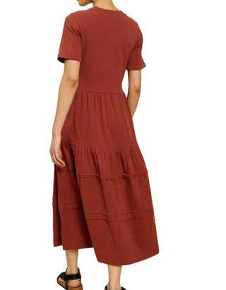 Women's Short Sleeve  Vera Jersey Midi Dress in Dark Red