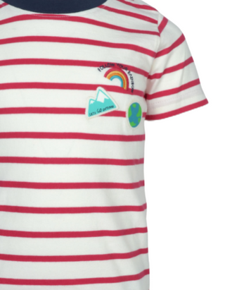 Frugi Kids Positivitee Rainbow Applique Top in Red Stripe