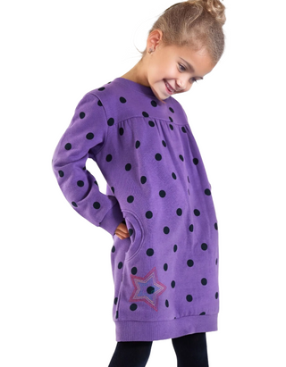 Frugi Girl's Jessica Jumper Dress in Purple Spots