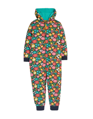 Frugi Girl's Cozy Full Length Big Snuggle Suit in Indigo Kernow Floral