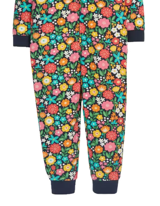 Frugi Girl's Cozy Full Length Big Snuggle Suit in Indigo Kernow Floral