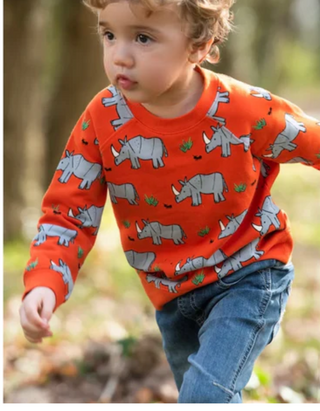 Frugi Boy's Rex Rhino Sweatshirt in Orange