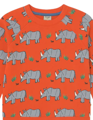 Frugi Boy's Rex Rhino Sweatshirt in Orange