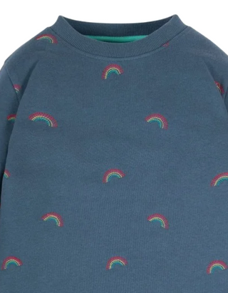 Frugi Girl's Billie Sweatshirt in Blue Rainbow