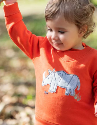 Frugi Boy's Long Sleeve Rhino Easy on Sweatshirt in Orange Rhino