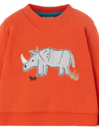 Frugi Boy's Long Sleeve Rhino Easy on Sweatshirt in Orange Rhino