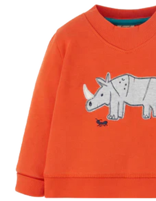 Frugi Boy's Long Sleeve Rhino Easy on Sweatshirt in Orange Rhino