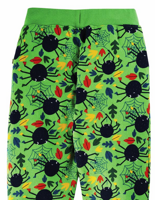 Frugi Kids Printed Snug Joggers in Green Spiders