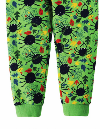 Frugi Kids Printed Snug Joggers in Green Spiders