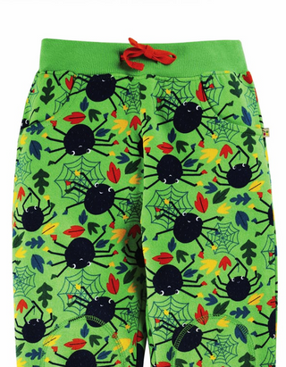 Frugi Kids Printed Snug Joggers in Green Spiders