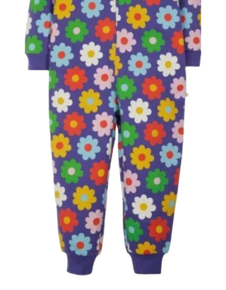 Frugi Girl's Big Flowers Snuggle Suit in Purple Rainbow Flowers