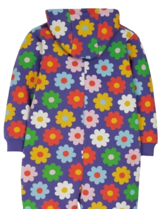 Frugi Girl's Big Flowers Snuggle Suit in Purple Rainbow Flowers