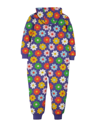 Frugi Girl's Big Flowers Snuggle Suit in Purple Rainbow Flowers