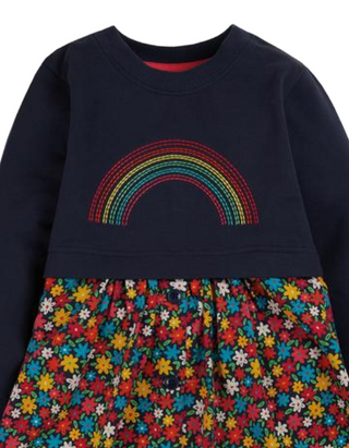 Frugi Girl's Long Sleeve Floral Jersey Printed Sadie Dress in Multi Floral