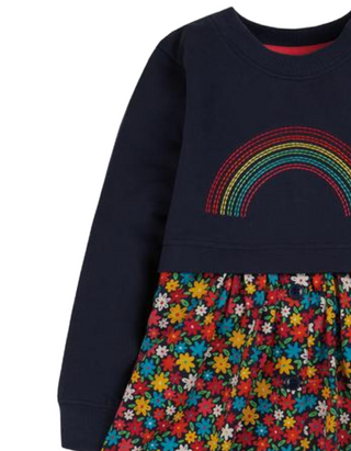 Frugi Girl's Long Sleeve Floral Jersey Printed Sadie Dress in Multi Floral