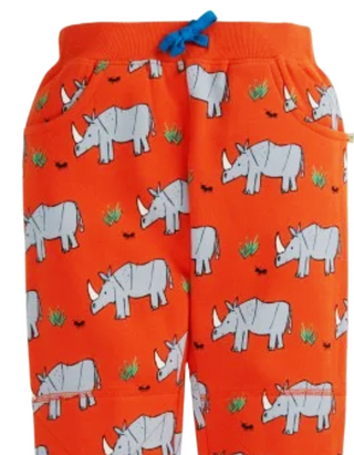 Frugi Boy's Full Length Printed Snug Joggers in Orange/Rhino Walks