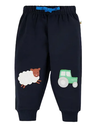 Frugi Kids Character Crawlers Joggers in Indigo/Farm Knees