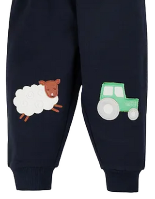 Frugi Kids Character Crawlers Joggers in Indigo/Farm Knees