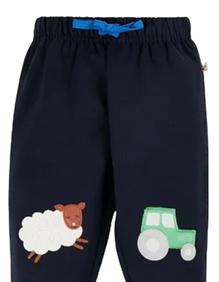 Frugi Kids Character Crawlers Joggers in Indigo/Farm Knees